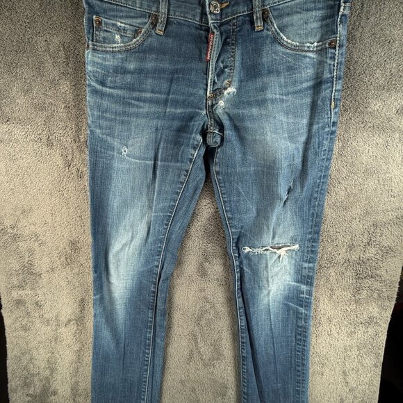 Dsquared2 Slim Jeans Men Denim Urban Cotton Blend Italy Blue Distressed Biker - Picture 1 of 16
